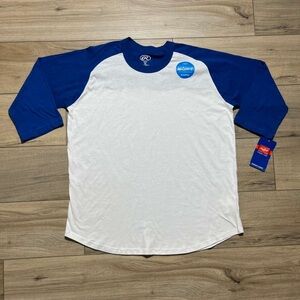 Rawlings Boys Youth 3/4 Sleeve Baseball Shirt Size XL Youth White & Royal Blue